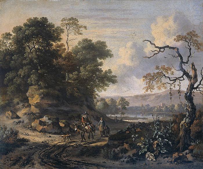 Jan Wijnants Landscape with donkey rider. oil painting picture